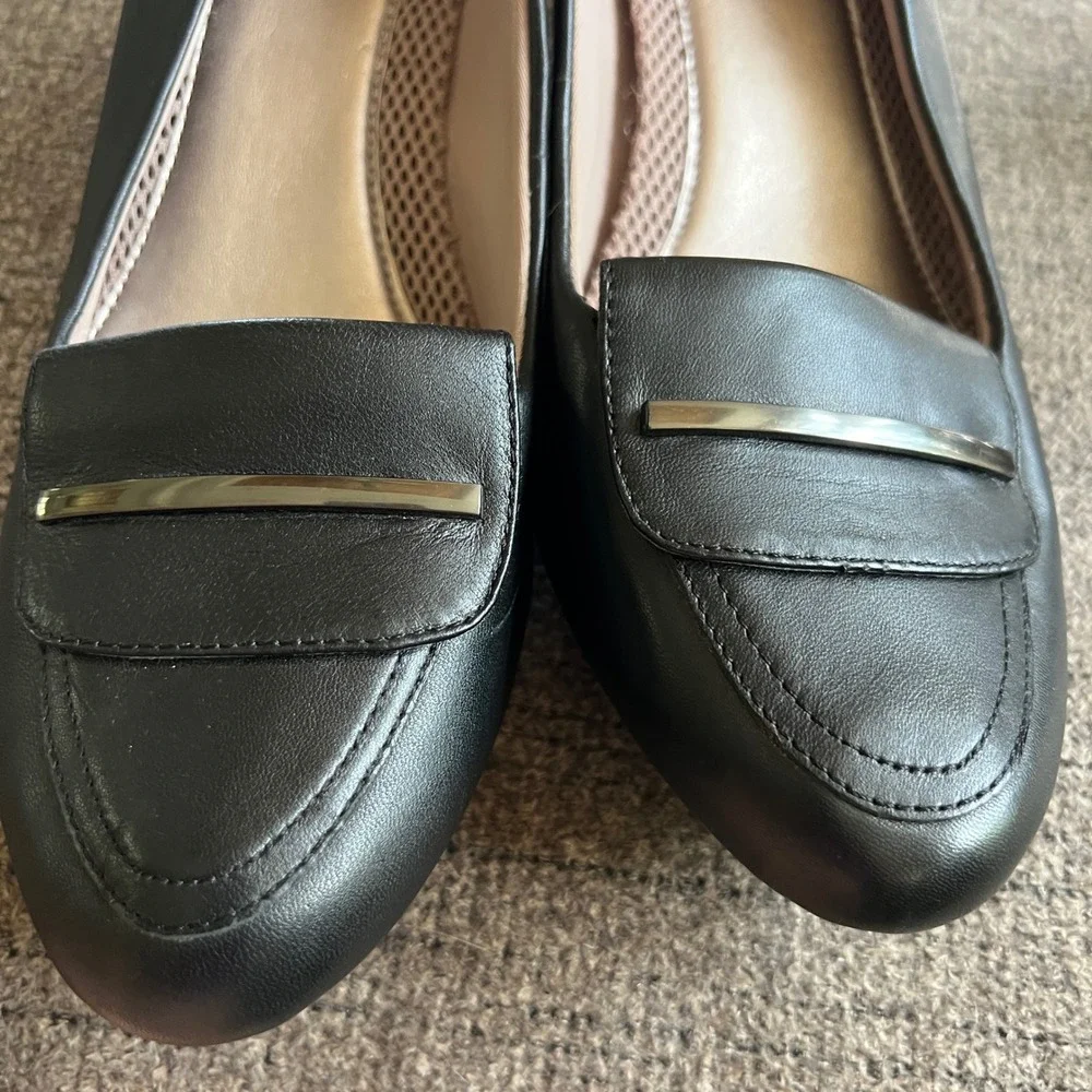 Easy Spirit Anti-Gravity Black Leather Loafer Pumps Low Block Heel Shoes 11M